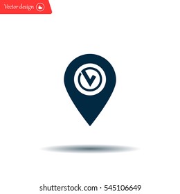 Pointer pin up icon with check mark