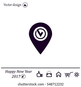 Pointer pin up icon with check mark