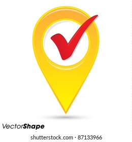 Pointer pin up icon with check mark, web design element, approved idea concept, vector illustration