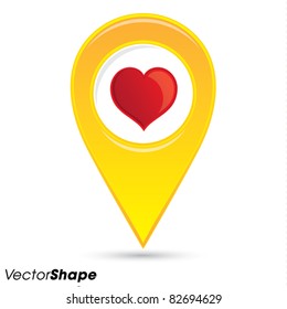 Pointer pin up icon with heart, web design element, favorite location concept, vector illustration