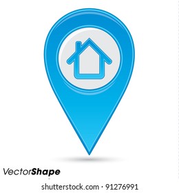 Pointer pin up icon with house, web design element, real estate concept, vector illustration