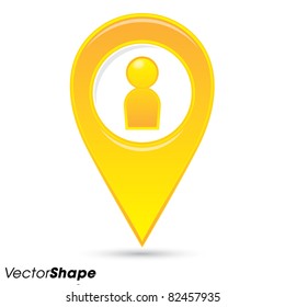 Pointer pin up icon with people figures, web design element, person meeting location concept, vector illustration