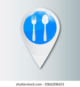 Pointer with sign for cafe and fastfood. A tag to indicate the location. Realistic vector illustration.