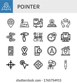 pointer simple icons set. Contains such icons as Navigator, Place, Route, Tracking, Location, Hands, Signpost, Time out, Navigation, Time, can be used for web, mobile and logo