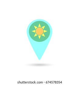 Pointer with sun icon, flat design template, vector illustration