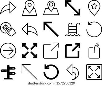 pointer vector icon set such as: sport, summer, minimalistic, information, empty, redo, guide, house, touch, thumb, wave, concept, mouse, street, sea, finger, editable, red, leisure, favorite, circle