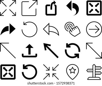 pointer vector icon set such as: arrows, line, guidance, connection, press, collection, push, street, touch, aiming, red, empty, star, abstract, linear, information, road, choice, rotation