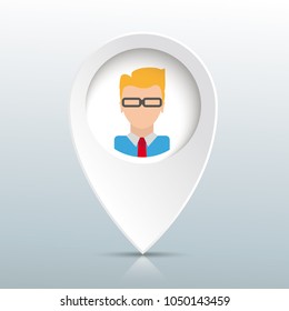 Pointer with white businessman on the gray background. Eps 10 vector file.