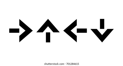 Pointers, arrows the direction of motion. Black silhouettes, signs isolated. Vector