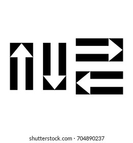 Pointers, arrows the direction of motion. Black silhouettes, signs isolated. Vector