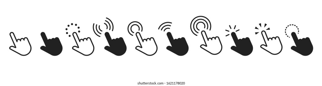 Pointers clicking with hand vector isolated set of icons. Vector hand cursors concept. White hand cursor pointer icon. Sign symbol. EPS 10