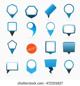 Pointers labels vector graphics, blue variant, location or position symbol, sale price tag