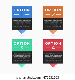 Pointers labels vector graphics, four color options, location or position symbol, sale price tag