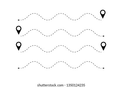 Pointers with lines way on map or application. start and finish. EPS 10
