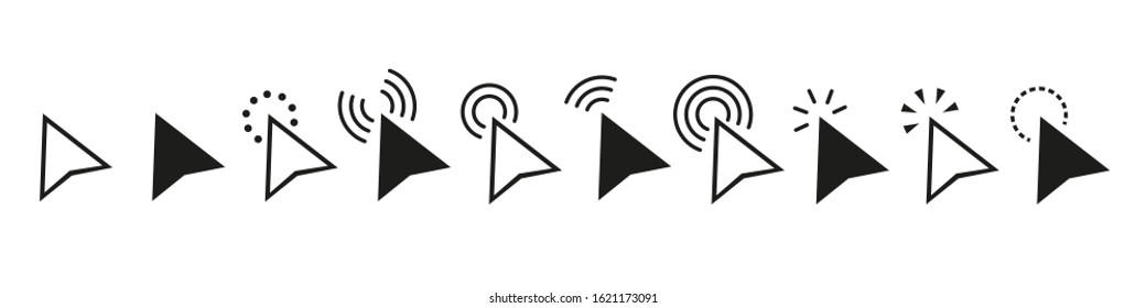 Pointers mouse cursors vector computer clicking icons. White cursor pointer icon. Vector arrow set of icons. EPS 10