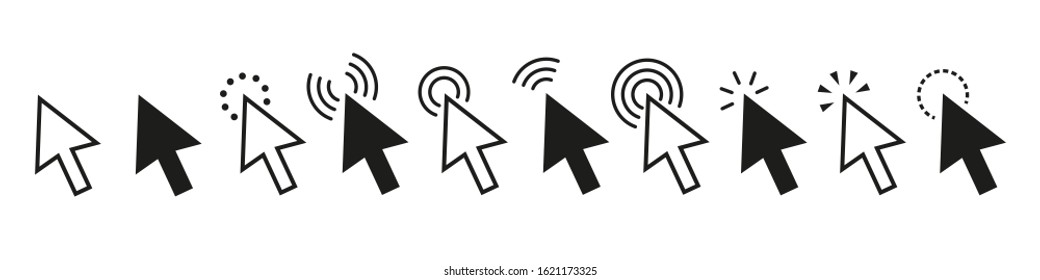 Pointers mouse cursors vector computer clicking icons. White cursor pointer icon. Vector arrow set of icons. EPS 10