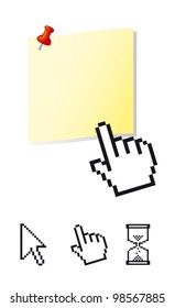 pointers with paper and pin isolated. vector illustration