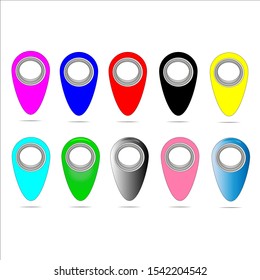 Pointers set. Vector blue illustration of 3d map pins isolated.