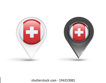 Pointers of Switzerland flag over white background