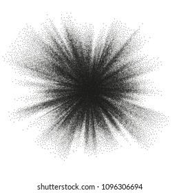 Pointillism burst dots pattern. Sunburst abstract monochrome dotted geometric halftone. EPS 10 vector file