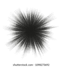 Pointillism burst dots pattern. Sunburst abstract monochrome dotted geometric halftone. EPS 10 vector file