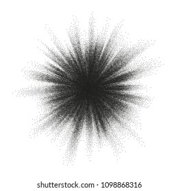 Pointillism burst dots pattern. Sunburst abstract monochrome dotted geometric halftone. EPS 10 vector file