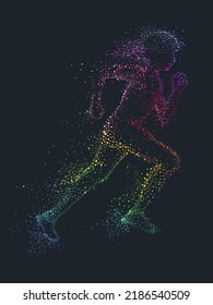 Pointillism Design Illustration Of A Young Man Running To The Right