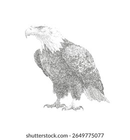 Pointillism Vector Illustration of Bald Eagle in Minimalist Black and White Style