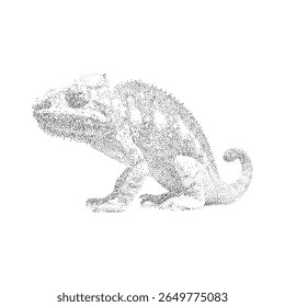 Pointillism Vector Illustration of Chameleon in Minimalist Black and White Style