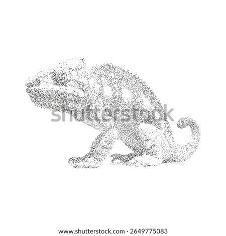 Pointillism Vector Illustration of Chameleon in Minimalist Black and White Style