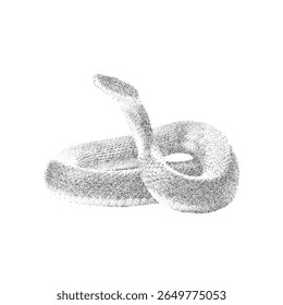 Ilustração vetorial de pontilhismo de serpente enrolada em estilo preto e branco minimalista