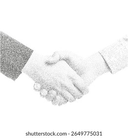 Pointillism Vector Illustration of Handshake in Minimalist Black and White Style