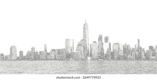 Pointillism Vector Illustration of New York City Skyline in Minimalist Black and White Style