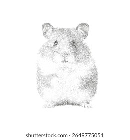 Ilustração vetorial de pontilhismo do hamster sentado em estilo preto e branco minimalista