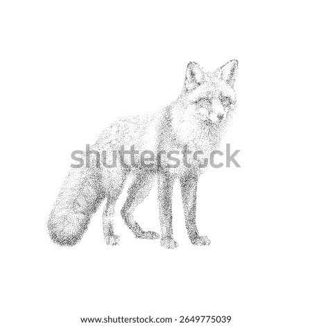 Pointillism Vector Illustration of Standing Fox in Minimalist Black and White Style