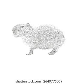 Pointillism Vector Illustration of Standing Guinea Pig in Minimalist Black and White Style