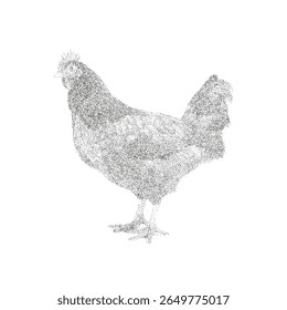 Pointillism Vector Illustration of Standing Hen in Minimalist Black and White Style