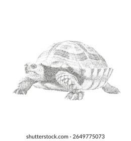 Pointillism Vector Illustration of Tortoise in Minimalist Black and White Style