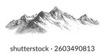 Pointillist grunge texture on abstract dotted mountain range. Vintage photocopy of rocky hills, mounted landscape with grainy noise. Retro halftone vector illustration.