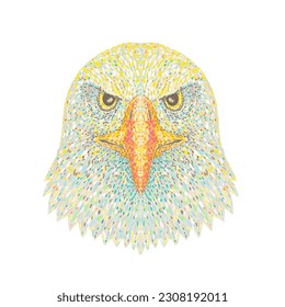 Pointillist, Impressionist or pop art style illustration of head of an bald eagle viewed from front on isolated background in retro dot art style.