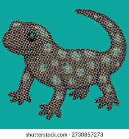 Pointillistische Lizard-Illustration in mehrfarbigen Punkten auf Teal-Hintergrund