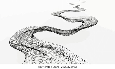 Pointillist winding road graphic representing a journey, progress, or success.