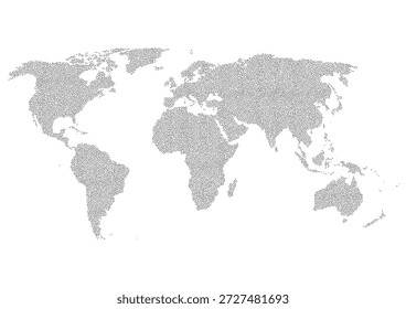 Pointillist Weltkarte auf weißem Hintergrund. Vektorgrafik. Einfaches Design.
