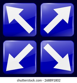 Pointing Arrow. Glass Icons Square Shape. 4 Items