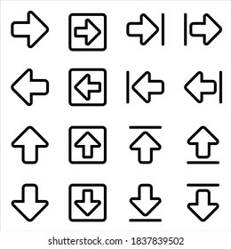 iconos de flecha hacia abajo, incluyendo flecha derecha, izquierda, arriba y abajo. Editable