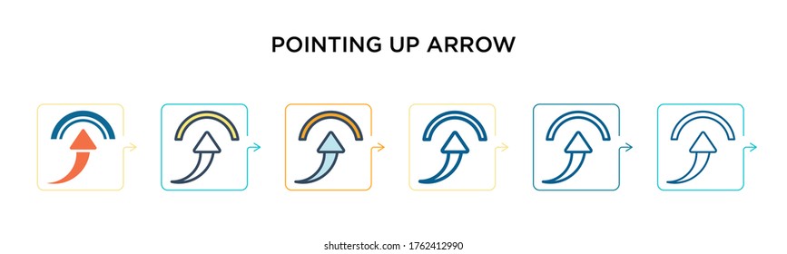 Pointing up arrow vector icon in 6 different modern styles. Black, two colored pointing up arrow icons designed in filled, outline, line and stroke style. Vector illustration can be used for web, 