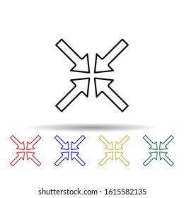 pointing arrows to center multi color style icon. Simple thin line, outline vector of web icons for ui and ux, website or mobile application