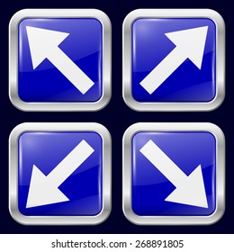 Pointing Arrows. Metal Icons Square Shape. 4 Items