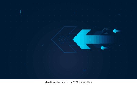Flechas que apuntan atrás en fondo azul para los Gradientes suaves Flechas azules que avanzan para el crecimiento de la tecnología y los Elementos brillantes de la flecha del efecto