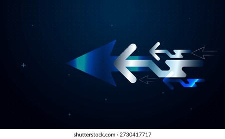 Al señalar hacia atrás el diseño dinámico de la flecha, se resalta el movimiento y se enfoca la dirección futura. Una flecha brillante se mueve hacia atrás, representando la dirección positiva